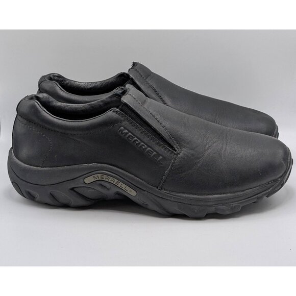 Merrell Womens Size 9 Jungle Moc Black Leather Midnight Ortholite Shoes Slip On - Picture 2 of 8